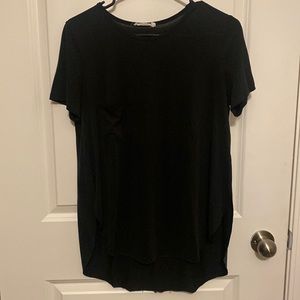 Lush. Black blouse with curved hem. Size Small.